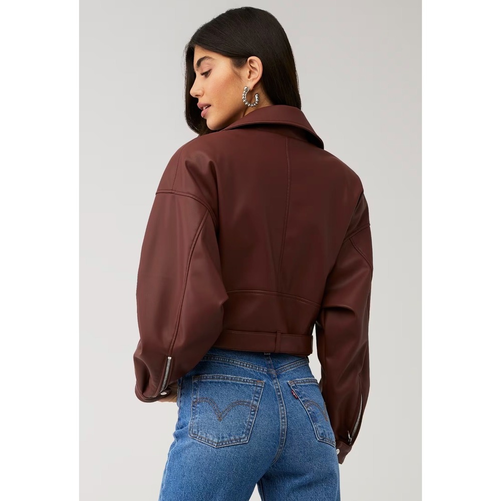 Lamarque Women's Mahogany Brown Dani Moto Jacket Large Cropped Belted Fall - Picture 13 of 14